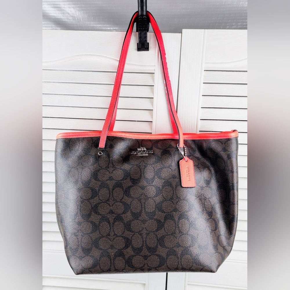 Coach Signature Tote with Neon Trim